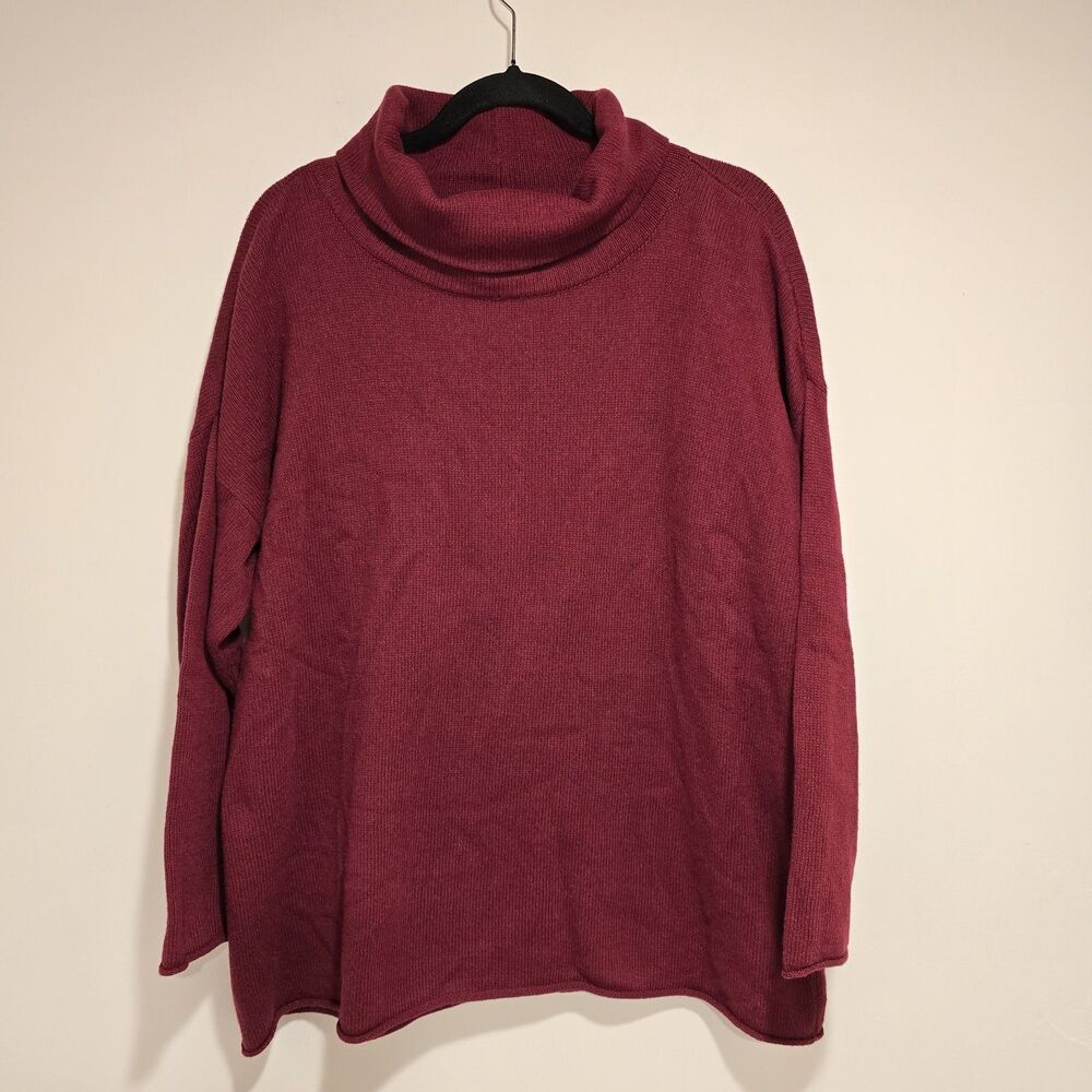 Eileen Fisher Cashmere Blend Cowl Neck Sweater Medium Women Cotton Oversized Red